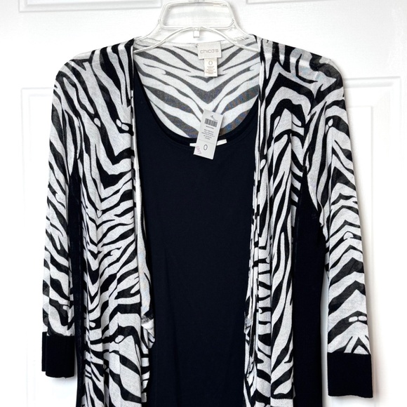 Chico's "Vicki"  Cascade Zebra Stripe Cardigan & Black Tank, GUC, - Picture 2 of 10